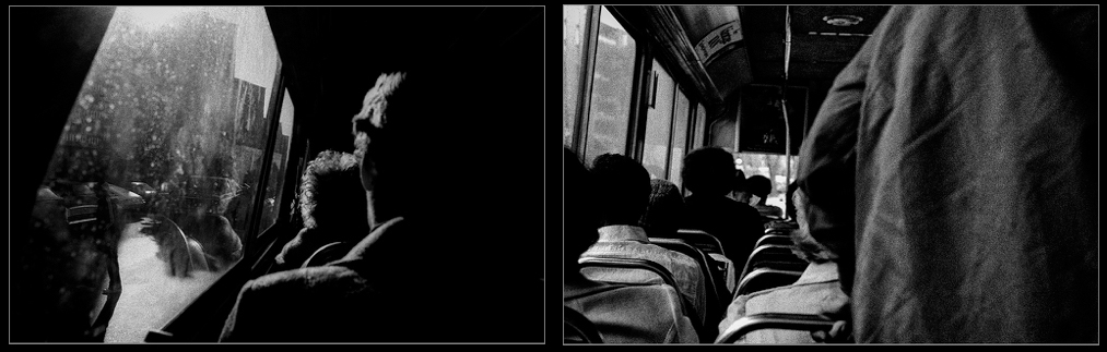 "Riding the Bus". 1976,  Contemporary Art Photography, Black & White Photography, Photo-Sequence, Diptych Photography, Visual Memories Series