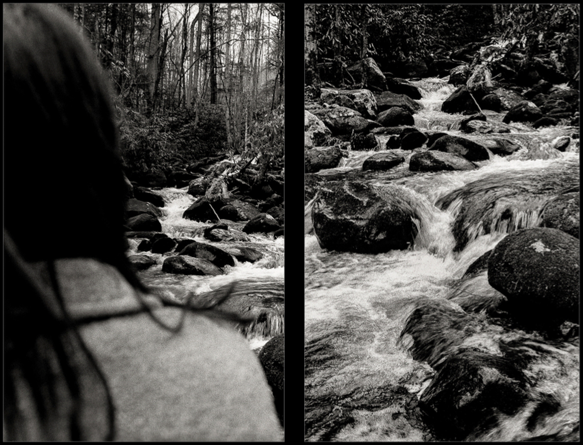 "Becky Viewing Rouring Creek", 1977,  Contemporary Art Photography, Black & White Photography, Photo-Sequence, Diptych Photography, Visual Memories Series