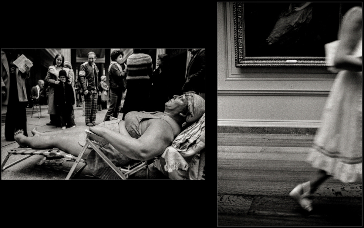 "Sculpture at the Museum with Patron", 1978, © Lewis Rogers, Contemporary Art Photography,  Contemporary Photography, Black & White Film Photography, 20th Century Photography, Photo-Sequence, Diptych Photography, Polyptych Photography, Modern Art Photography, Visual Memories Series