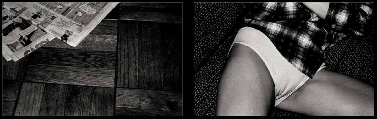 "Paper on the Floor and Becky", 1976,  Contemporary Art Photography, Black & White Photography, Photo-Sequence, Diptych Photography, Visual Memories Series