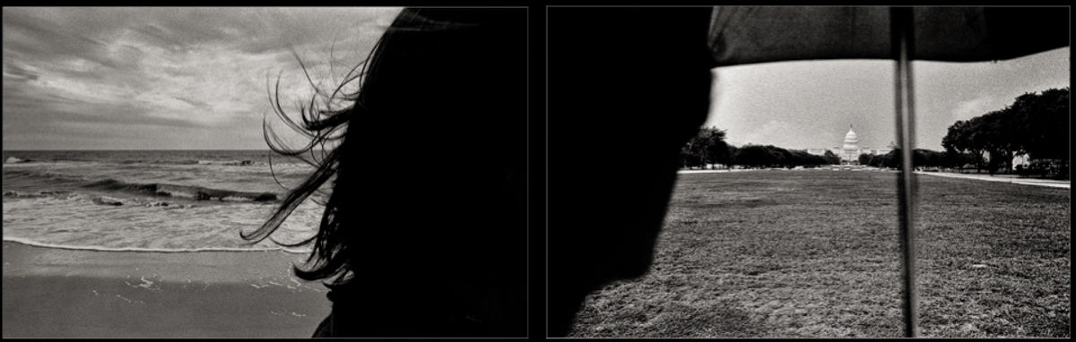"Umbrella Over Time", 1996, © Lewis Rogers, Contemporary Art Photography,  Contemporary Photography, Black & White Film Photography, 20th Century Photography, Photo-Sequence, Diptych Photography, Polyptych Photography, Modern Art Photography, 1990’s Photography, Photography, Visual Memories Series