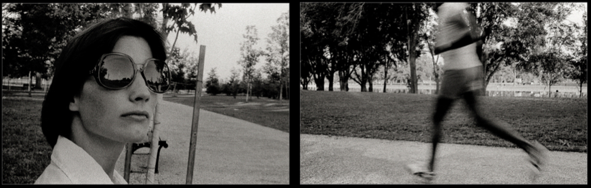 Becky on the Mall with Jogger, 1977, © Lewis Rogers, Contemporary Art Photography,  Contemporary Photography, Black & White Film Photography, 20th Century Photography, Photo-Sequence, Diptych Photography, Polyptych Photography, Modern Art Photography, Visual Memories Series